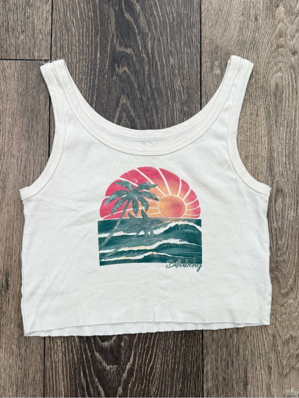 NWOT Billabong Cream Sunset Graphic Cropped Tank Top Size XL